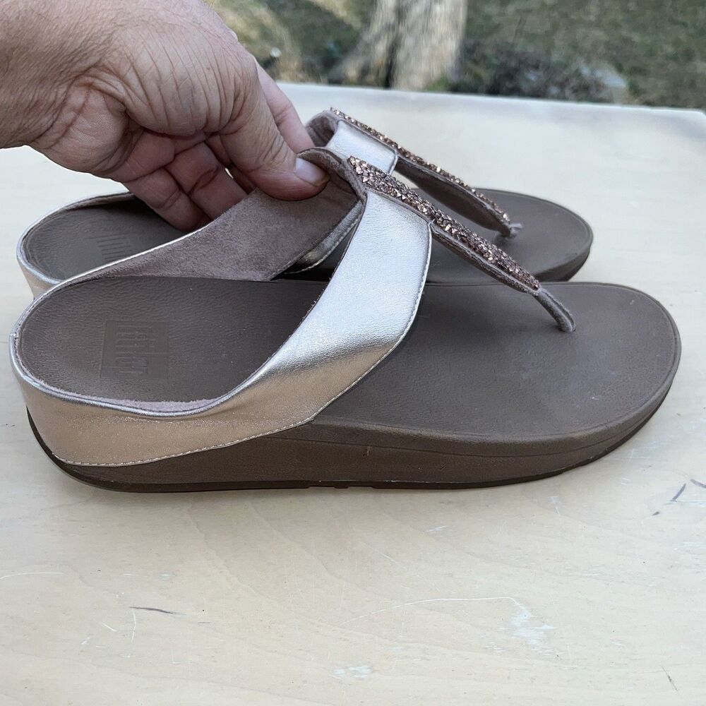 FITFLOP NIB LULU SHIMMERFOIL TOE POST THONG SANDALS SHIMMERY GOLD Rose Sz 11